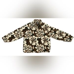 Floral Fleece Jacket - Brown and Cream with Brown Tipping